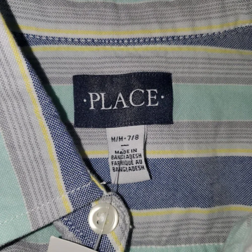 The Children's Place boy Short Sleeve Striped Chambray Button Down Shirt…
